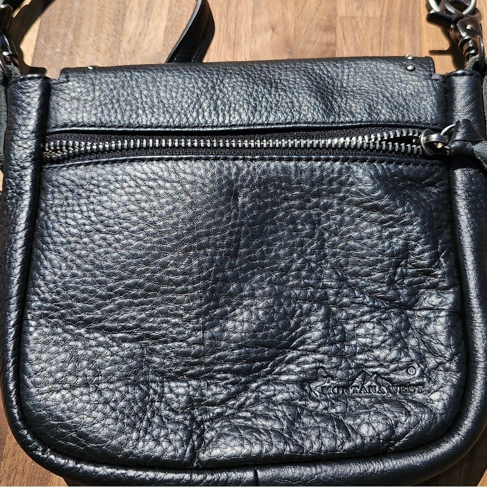 Black and Blue Embellished Studded Western Women's Crossbody Leather Bag Details - Picture 12 of 14